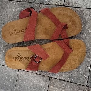 Yokono Women's Comfort Leather Loop Toe Sandals W 8 Made in Spain Burnt …